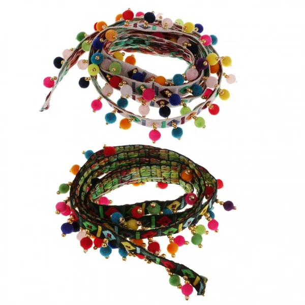 Marque Generique 2pcs 1 Yard Ruban Frange Style Éthnique Pompons Décoration Accessoir… 1