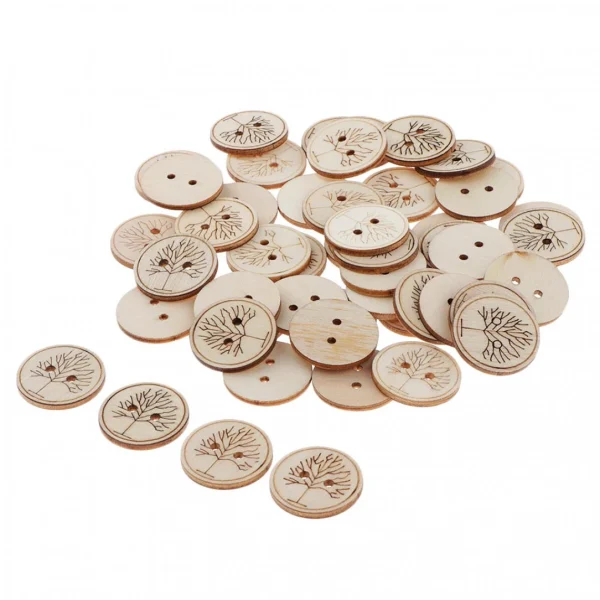 Marque Generique 50x Boutons En Bois Rond De Motif Arbre Idéal Pour Variété De Coutu… 1