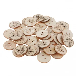 Marque Generique 50x Boutons En Bois Rond De Motif Arbre Idéal Pour Variété De Coutu… 9