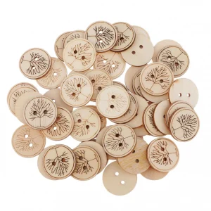 Marque Generique 50x Boutons En Bois Rond De Motif Arbre Idéal Pour Variété De Coutu… 11