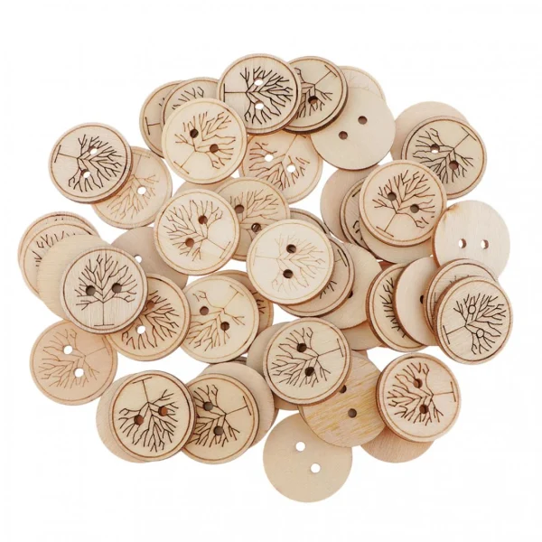 Marque Generique 50x Boutons En Bois Rond De Motif Arbre Idéal Pour Variété De Coutu… 4