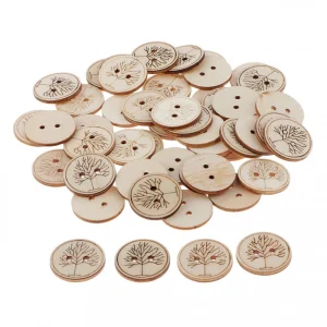 Marque Generique 50x Boutons En Bois Rond De Motif Arbre Idéal Pour Variété De Coutu… 13
