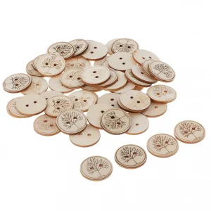 Marque Generique 50x Boutons En Bois Rond De Motif Arbre Idéal Pour Variété De Coutu… 15