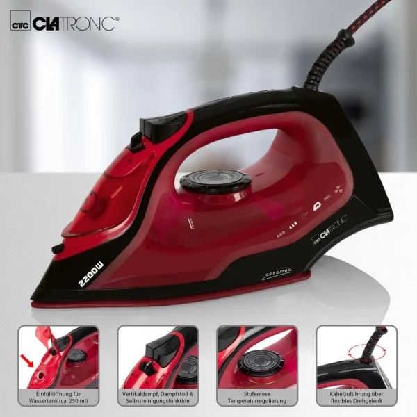 Clatronic Fer à Repasser Vapeur, Semelle En Céramique, Vapeur Verticale, 7 Fon… 3