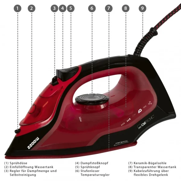 Clatronic Fer à Repasser Vapeur, Semelle En Céramique, Vapeur Verticale, 7 Fon… 4