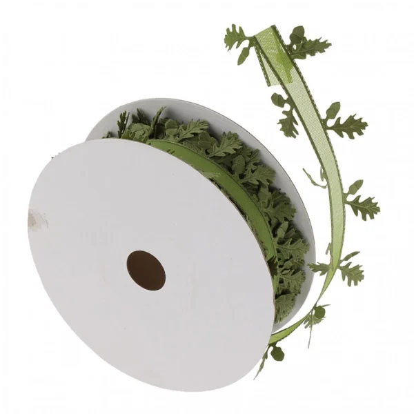 Marque Generique Rouleau De Ruban Décoratif Feuilles Motif Tissu Décor Vert Embelliss… 1