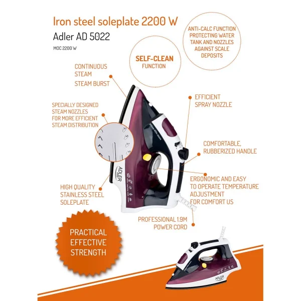 Adler Vêtements Fer à Vapeur, Semelle En Acier Inoxydable, Vapeur Vertical… 6